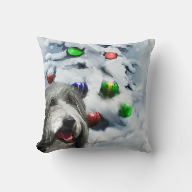 Bearded Collie Christmas Cushion (Front)