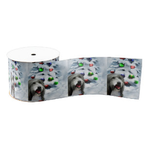 Bearded Collie Christmas Grosgrain Ribbon