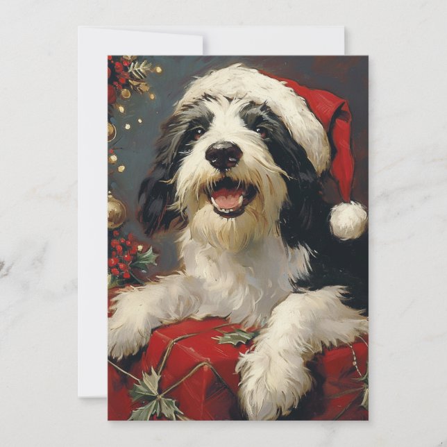 Bearded Collie Christmas Holiday Card (Front)