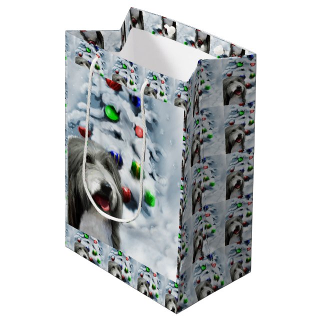 Bearded Collie Christmas Medium Gift Bag (Front Angled)
