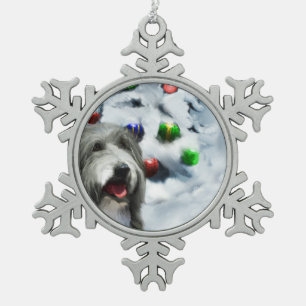 Bearded Collie Christmas Snowflake Pewter Christmas Ornament