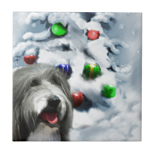 Bearded Collie Christmas Tile