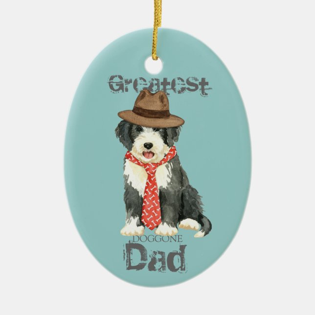 Bearded Collie Dad Ceramic Ornament (Front)
