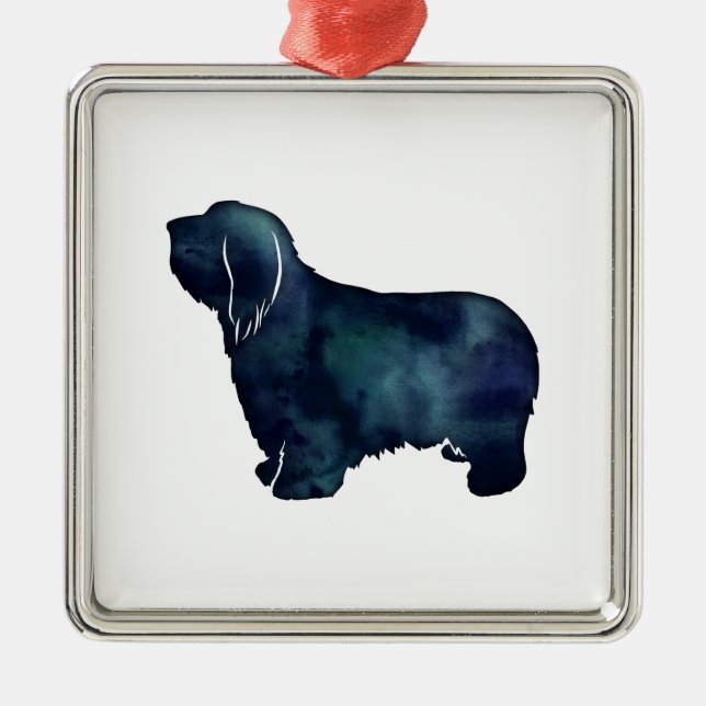 Bearded Collie Dog Breed Black Silhouette Metal Ornament (Front)