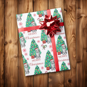 Bearded Collie Dog Christmas Pattern Wrapping Paper