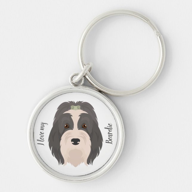 Bearded Collie dog Key Ring (Front)