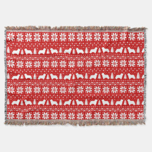 Bearded Collie Dog Silhouettes Christmas Holiday Throw Blanket