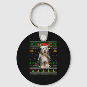 Bearded Collie Dog Ugly Christmas Sweater Holiday  Key Ring