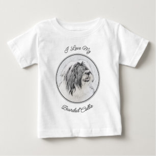 Bearded Collie Drawing - Cute Original Dog Art Baby T-Shirt