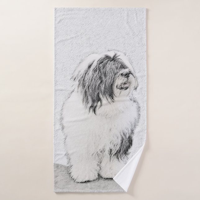 Bearded Collie Drawing - Cute Original Dog Art Bath Towel Set (Bath Towel)