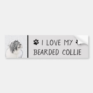 Bearded Collie Drawing - Cute Original Dog Art Bumper Sticker