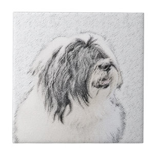 Bearded Collie Drawing - Cute Original Dog Art Ceramic Tile