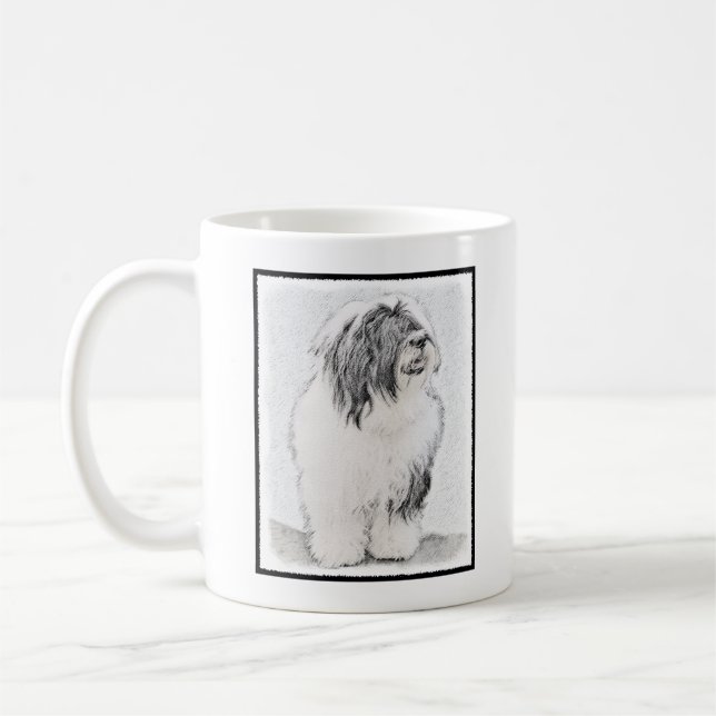 Bearded Collie Drawing - Cute Original Dog Art Coffee Mug (Left)