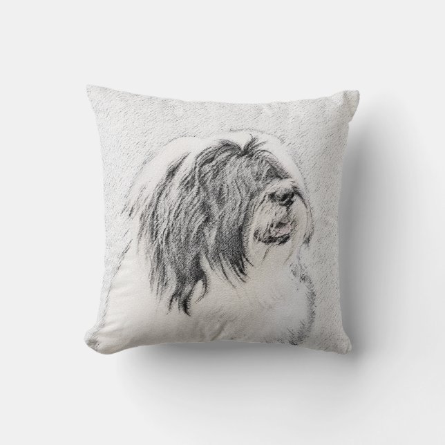 Bearded Collie Drawing - Cute Original Dog Art Cushion (Front)