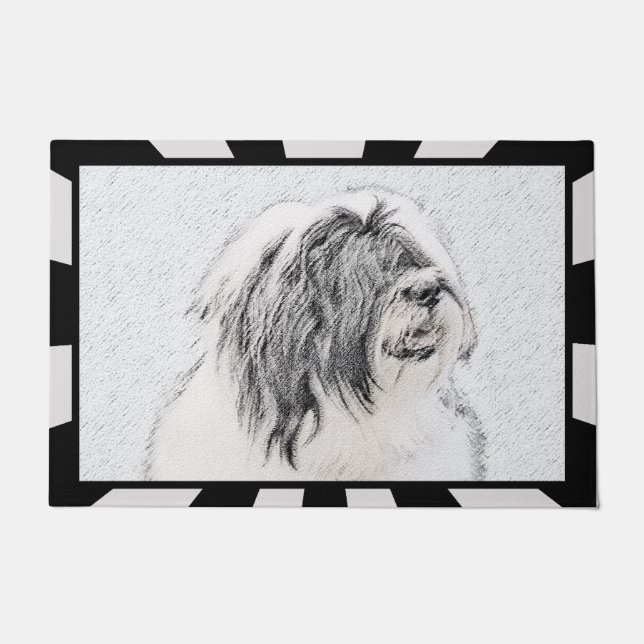 Bearded Collie Drawing - Cute Original Dog Art Doormat (Front)
