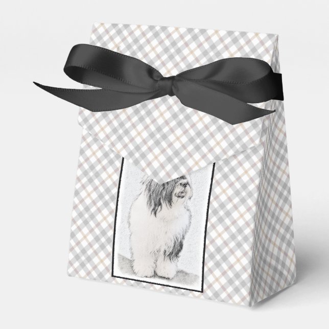 Bearded Collie Drawing - Cute Original Dog Art Favour Box (Front Side)