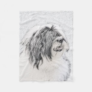 Bearded Collie Drawing - Cute Original Dog Art Fleece Blanket