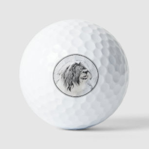 Bearded Collie Drawing - Cute Original Dog Art Golf Balls