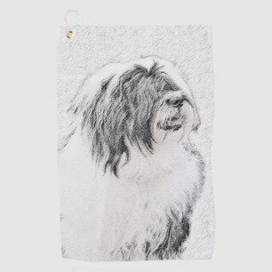 Bearded Collie Drawing - Cute Original Dog Art Golf Towel