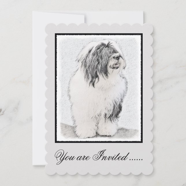 Bearded Collie Drawing - Cute Original Dog Art Invitation (Front)