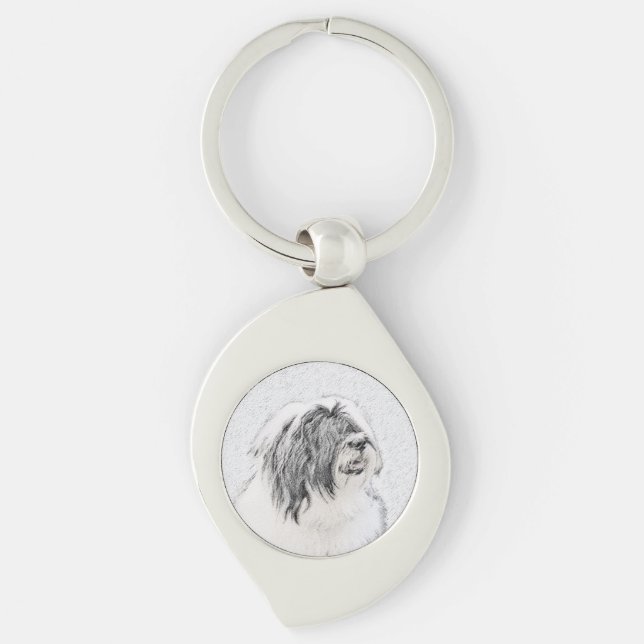Bearded Collie Drawing - Cute Original Dog Art Key Ring (Front)
