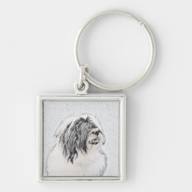 Bearded Collie Drawing - Cute Original Dog Art Key Ring (Front)