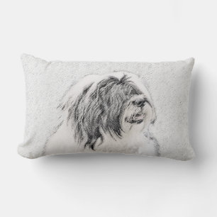 Bearded Collie Drawing - Cute Original Dog Art Lumbar Cushion