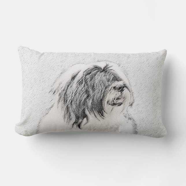Bearded Collie Drawing - Cute Original Dog Art Lumbar Cushion (Front)