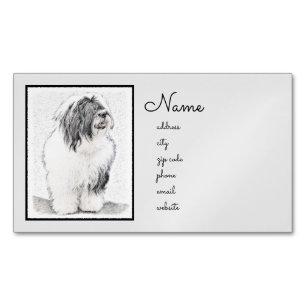 Bearded Collie Drawing - Cute Original Dog Art Magnetic Business Card