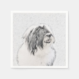 Bearded Collie Drawing - Cute Original Dog Art Napkin