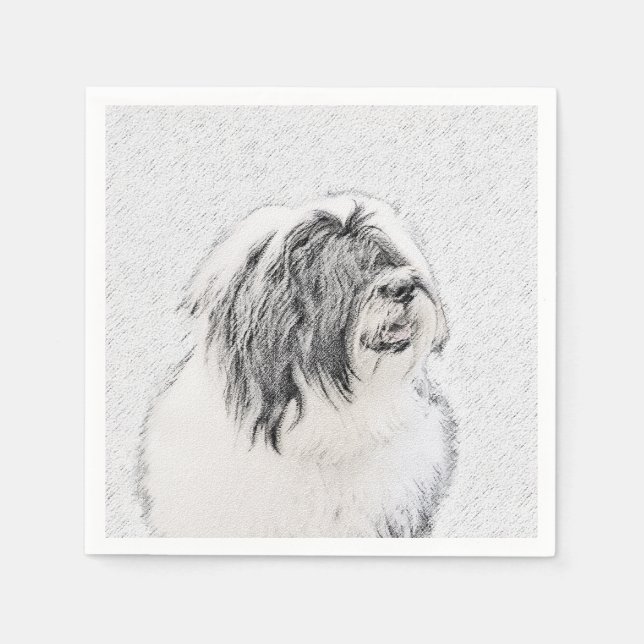 Bearded Collie Drawing - Cute Original Dog Art Napkin (Front)