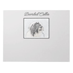 Bearded Collie Drawing - Cute Original Dog Art Notepad