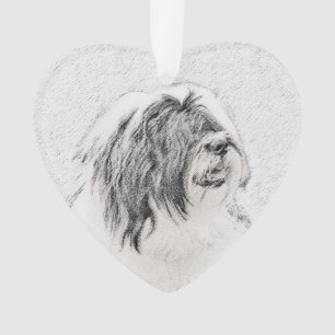 Bearded Collie Drawing - Cute Original Dog Art Ornament
