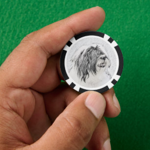 Bearded Collie Drawing - Cute Original Dog Art Poker Chips