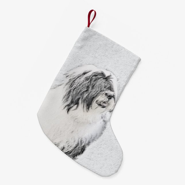 Bearded Collie Drawing - Cute Original Dog Art Small Christmas Stocking (Front (Hanging))