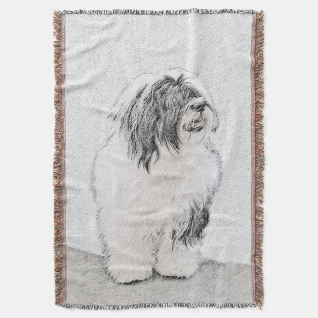 Bearded Collie Drawing - Cute Original Dog Art Throw Blanket (Front Vertical)