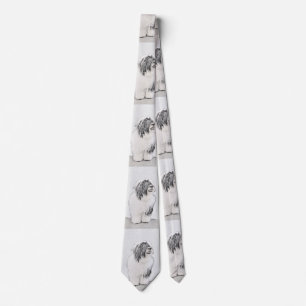 Bearded Collie Drawing - Cute Original Dog Art Tie