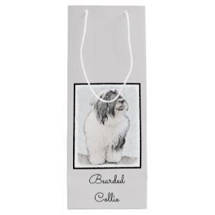 Bearded Collie Drawing - Cute Original Dog Art Wine Gift Bag
