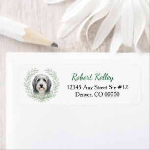 Bearded Collie Eucalyptus Leaf Wreath Return Address Label