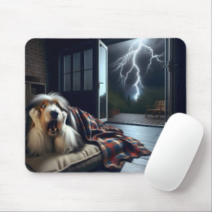 Bearded Collie Frightend of Thunderstorm Mouse Pad
