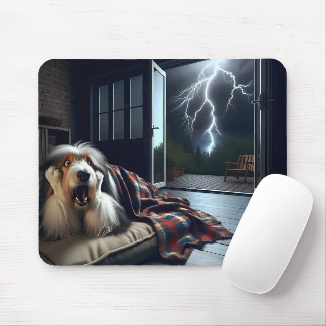 Bearded Collie Frightend of Thunderstorm Mouse Pad (With Mouse)