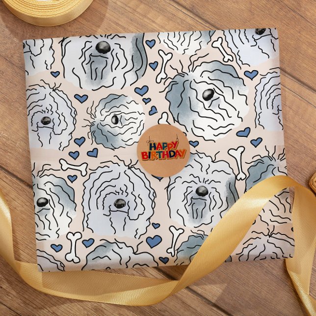 Bearded Collie Hand-Drawn Cartoon Head  Wrapping Paper (Creator Uploaded)