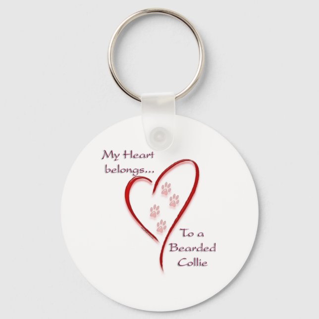 Bearded Collie Heart Belongs Key Ring (Front)