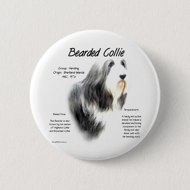 Bearded Collie History; Love Bearded Collies 6 Cm Round Badge (Front)