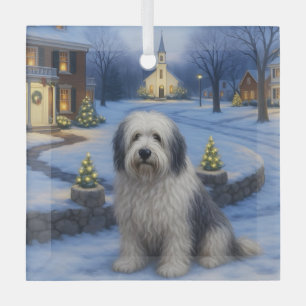 Bearded Collie Holiday Glass Tree Decoration