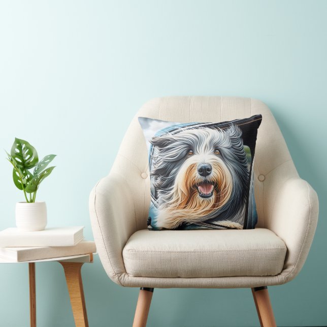 Bearded Collie In Car Window Cushion (Chair)