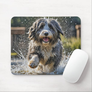 Bearded Collie In Water Puddle Mouse Pad