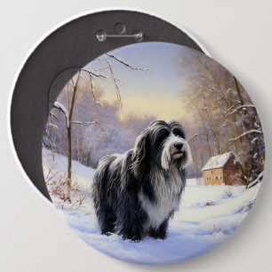 Bearded Collie Let It Snow Christmas  6 Cm Round Badge