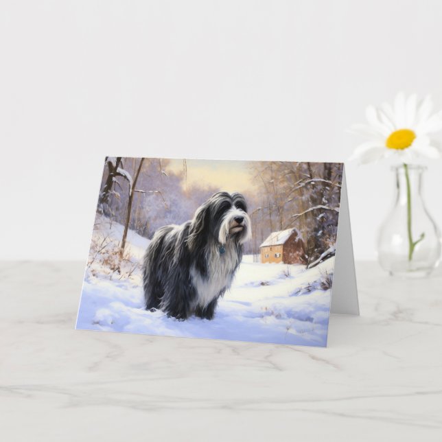 Bearded Collie Let It Snow Christmas  Card (Small Plant)