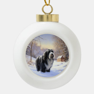 Bearded Collie Let It Snow Christmas  Ceramic Ball Christmas Ornament